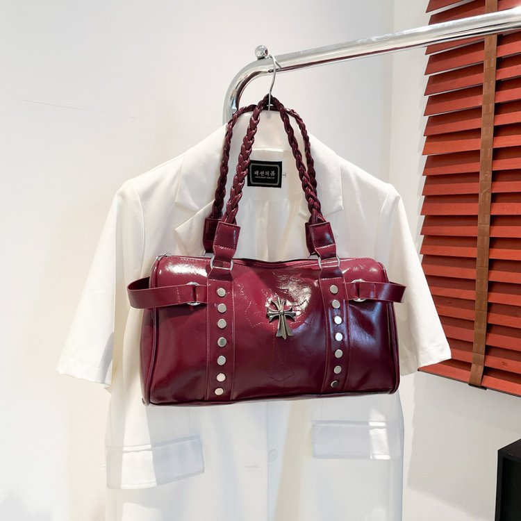 Punk Style Studded Motorcycle Bag Large Capacity Handbag