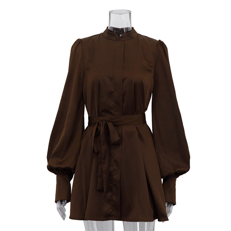 French Elegant Satin Mini Dress With Tie