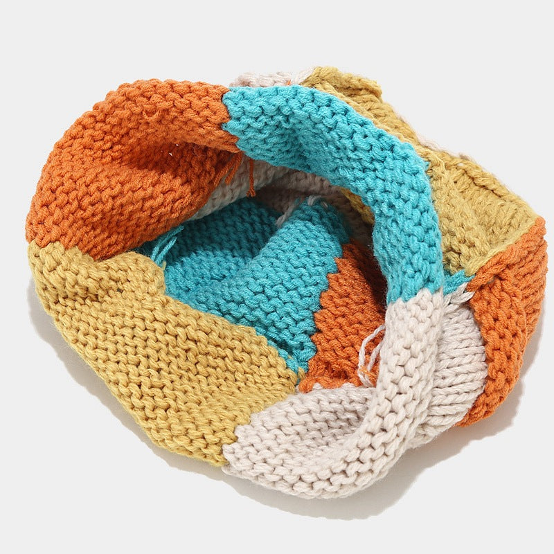 Winter Thermal Color Contrast Handmade Beanie Hat