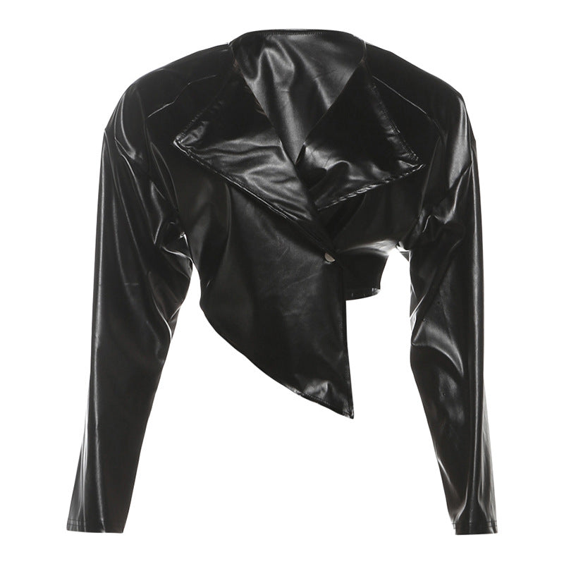 Trendy Casual Cropped Pu Leather Jacket For Women