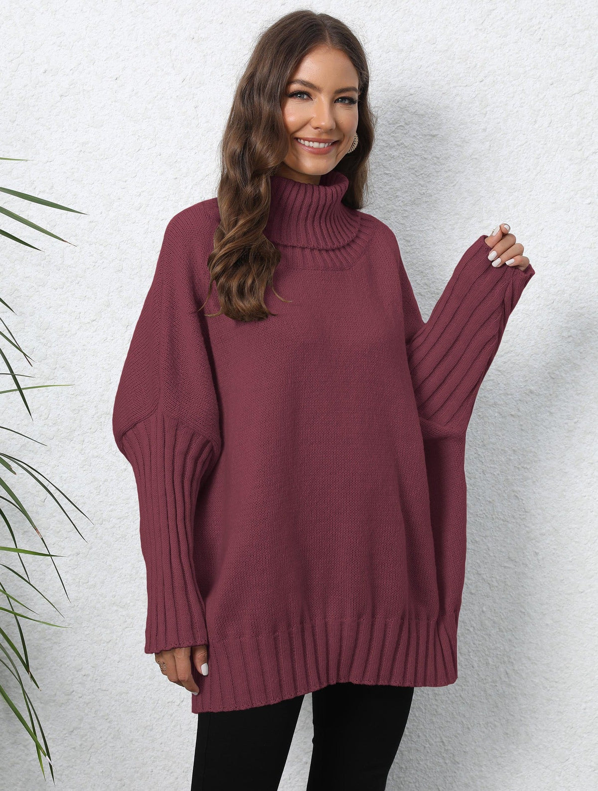 Loose Fit High Neck Knit Sweater In Solid Colors