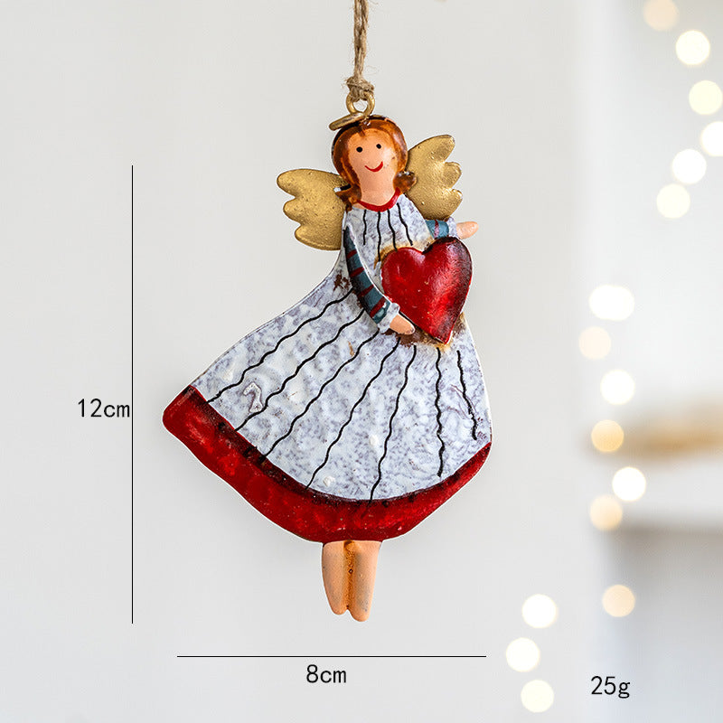 Vintage Distressed Angle Girl Iron Christmas Hanging