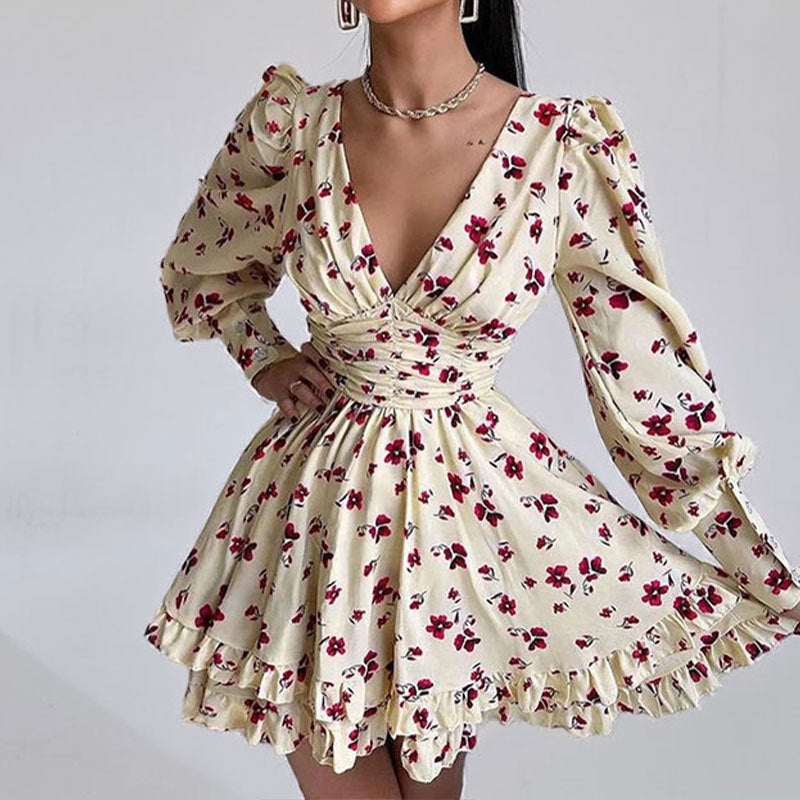 Sleeveless Floral Print A-Line Dress with Backless Design