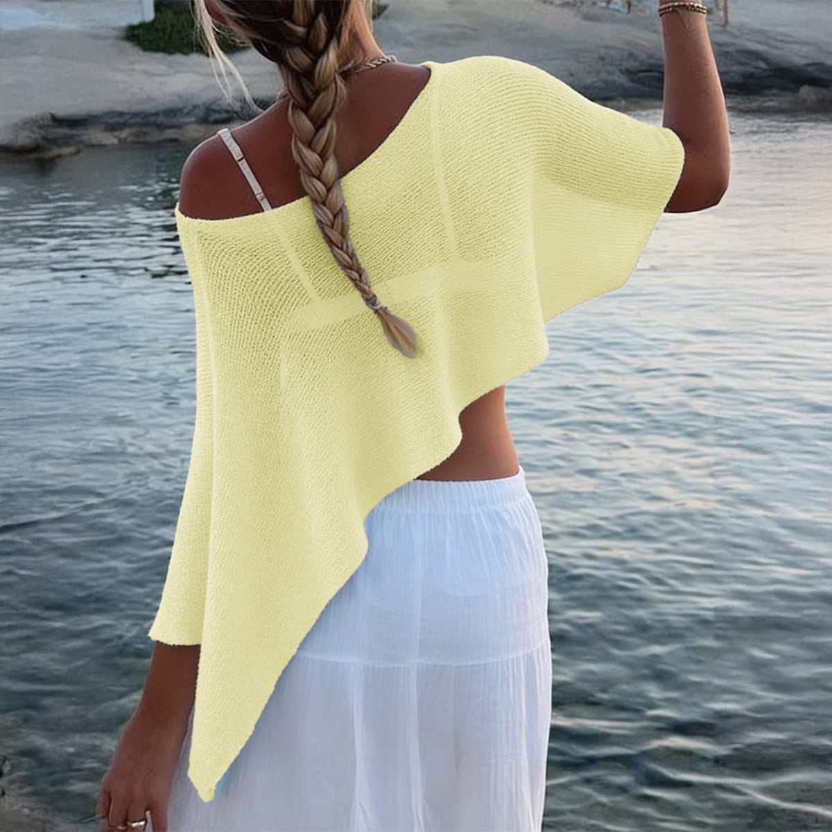 Chic Sheer Knit Cape Top for Casual Outings