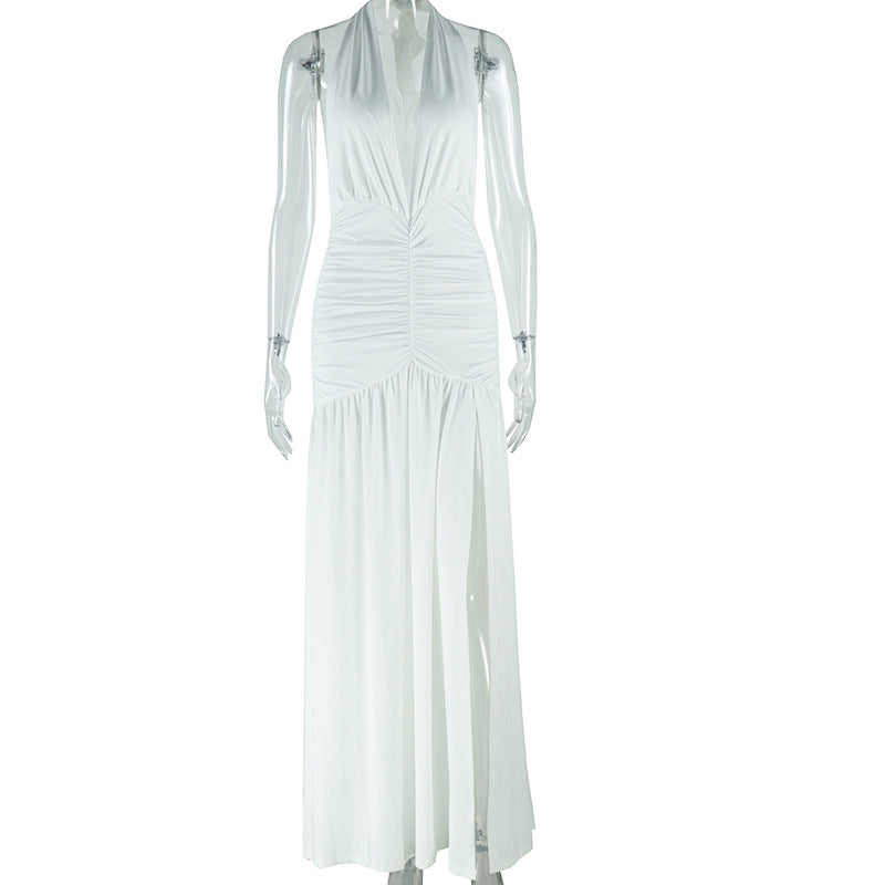 Casual Solid Color Sleeveless Deep V-Neck Dress