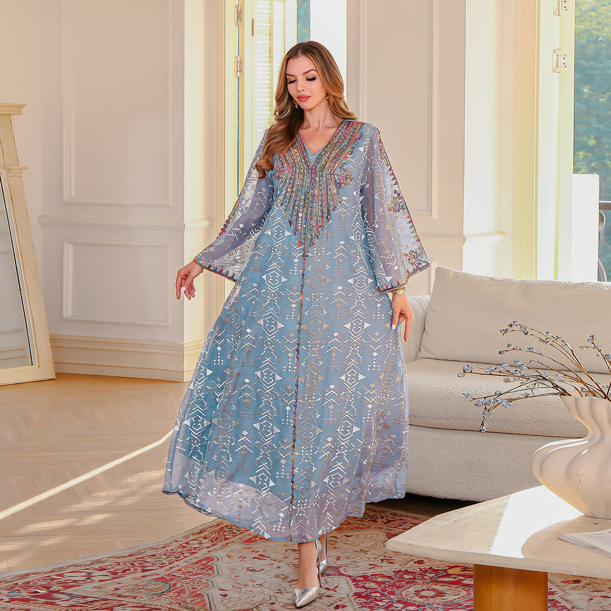 Muslim Embroidered Long Dress Stylish Abaya for Women