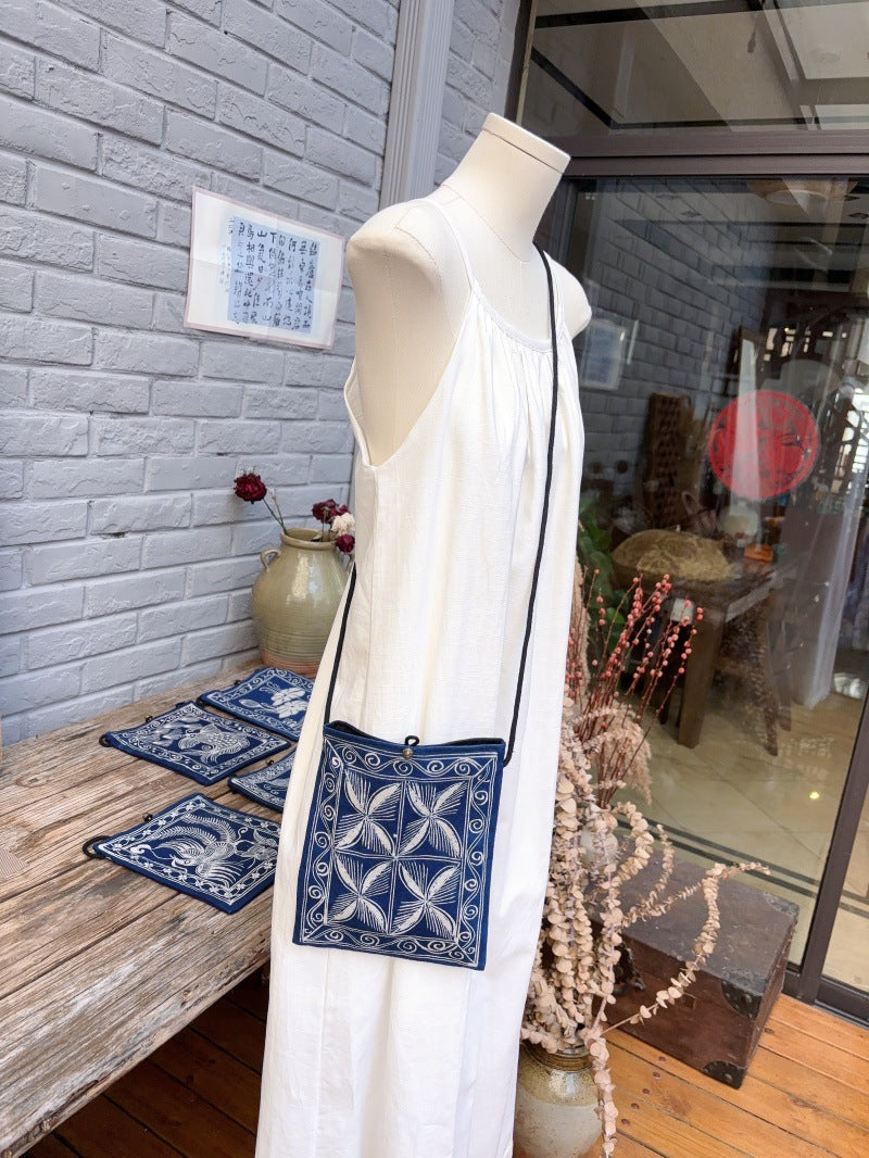 Batik Blue Dye Blue And White Dye Plant Dye Coarse Cloth Messenger Bag