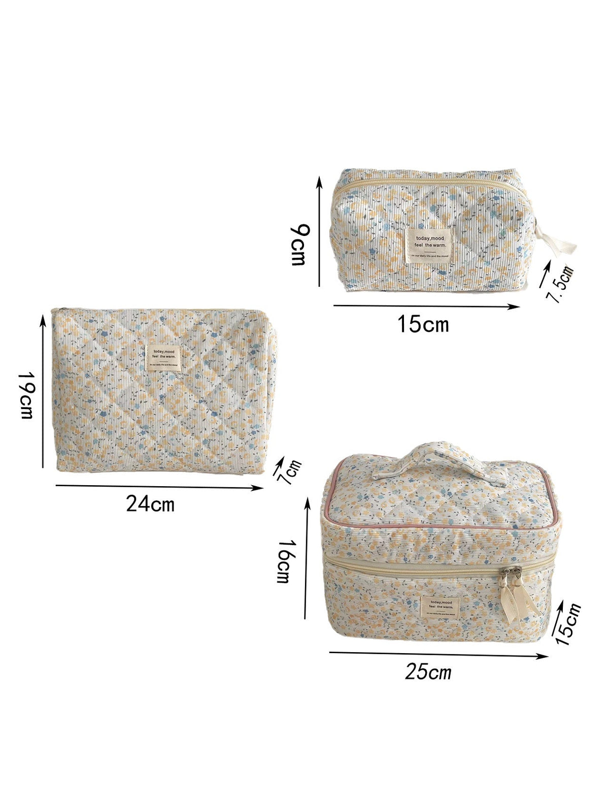 Cute Corduroy Flower Print Travel Makeup Bag