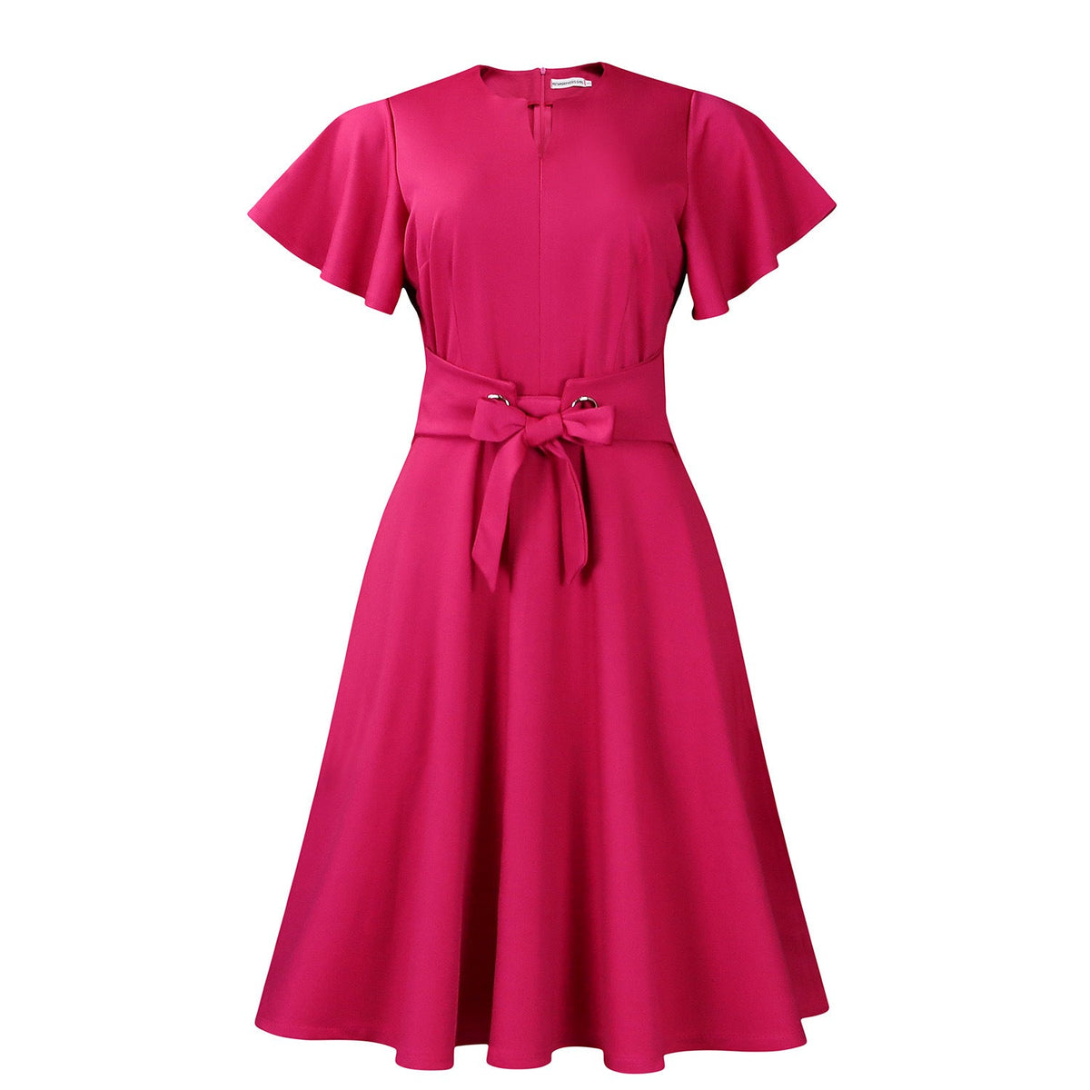 Elegant Solid Color V-Neck A-Line Dress With Tie Detail