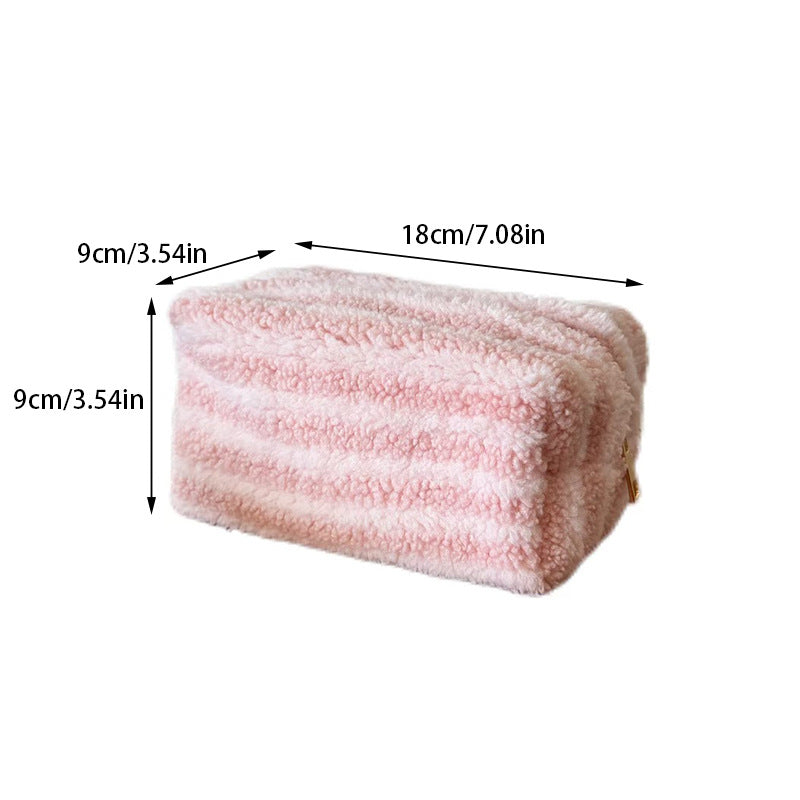 Color Contrast Stripe Plush Makeup Bag