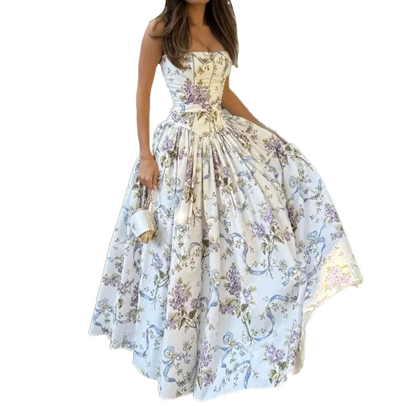 Elegant Floral Maxi Dress Casual Polyester Sundress