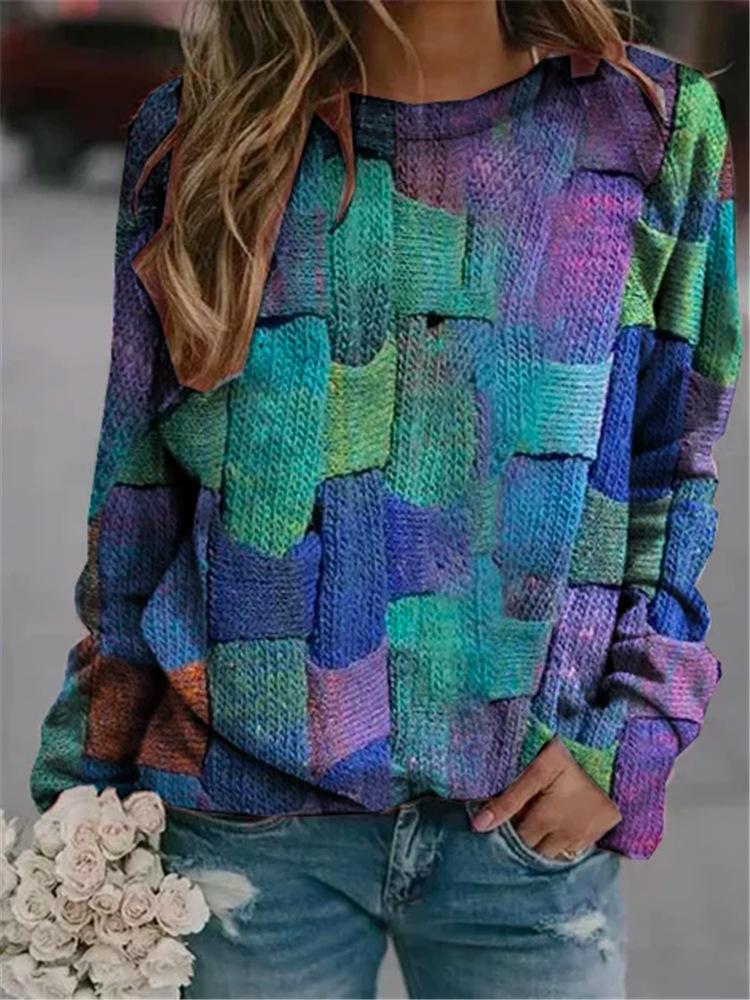 Long Sleeve Round Neck Printed Loose Pullover Sweater Women'S Clothing