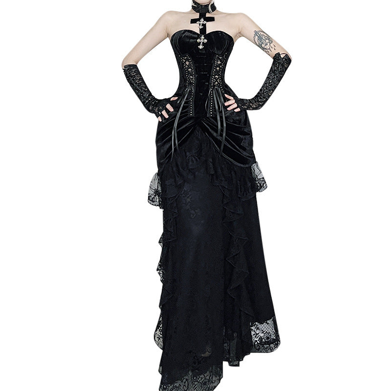 Victorian Style Velvet Midi Skirt Elegant Evening Dress