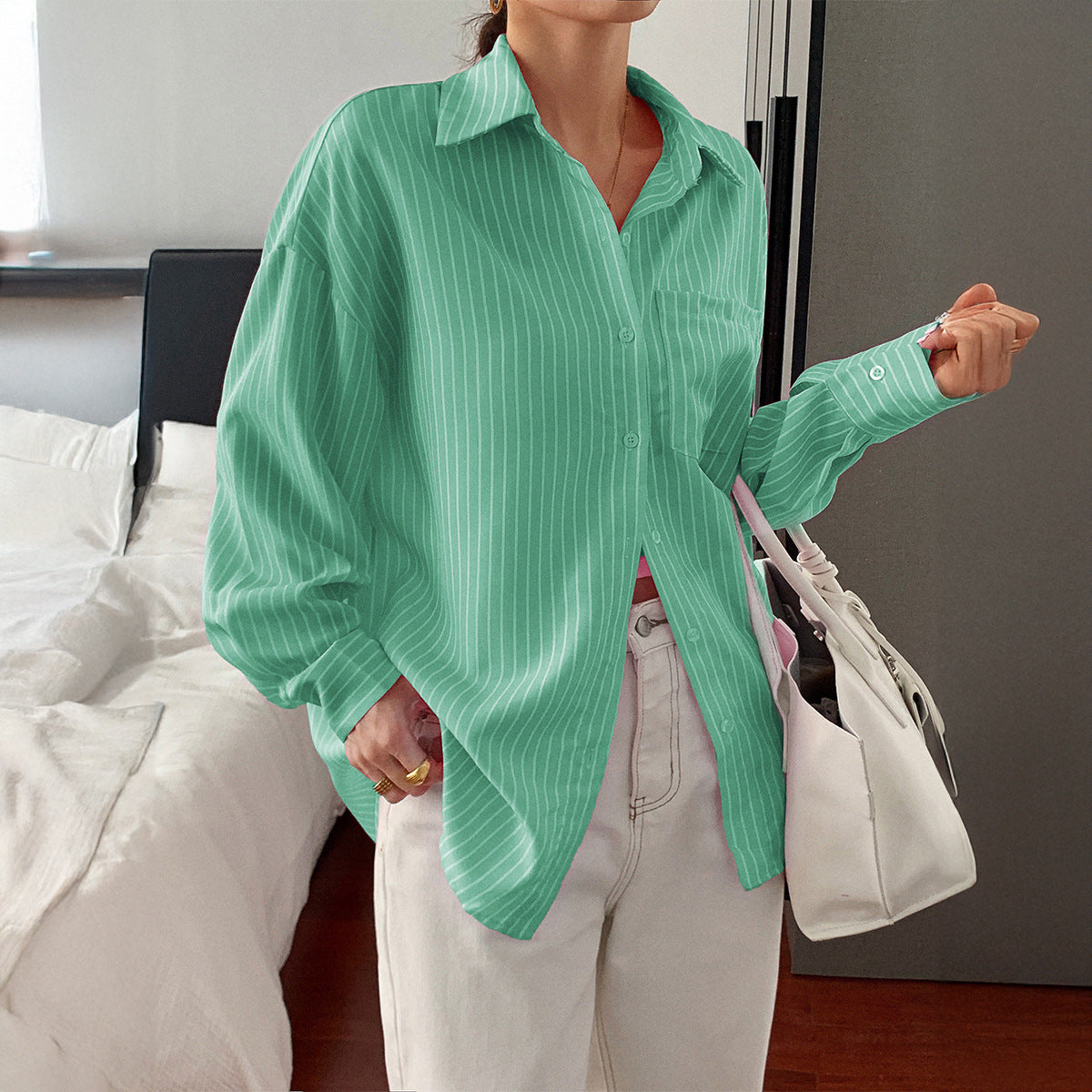 Casual Striped Long Sleeve Women's Shirt