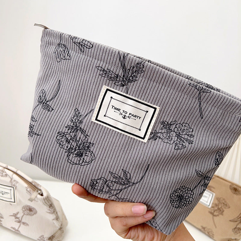 Floral Corduroy Makeup Bag Compact Storage Pouch