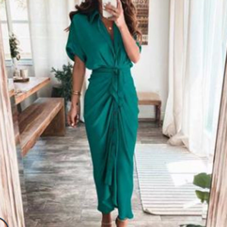 Trendy V-Neck Printed Maxi Dress Elegant Commuter Style