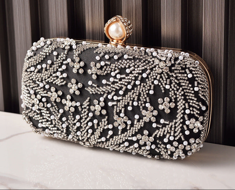 Embroidered Rhinestone Evening Clutch Bag Champagne Color