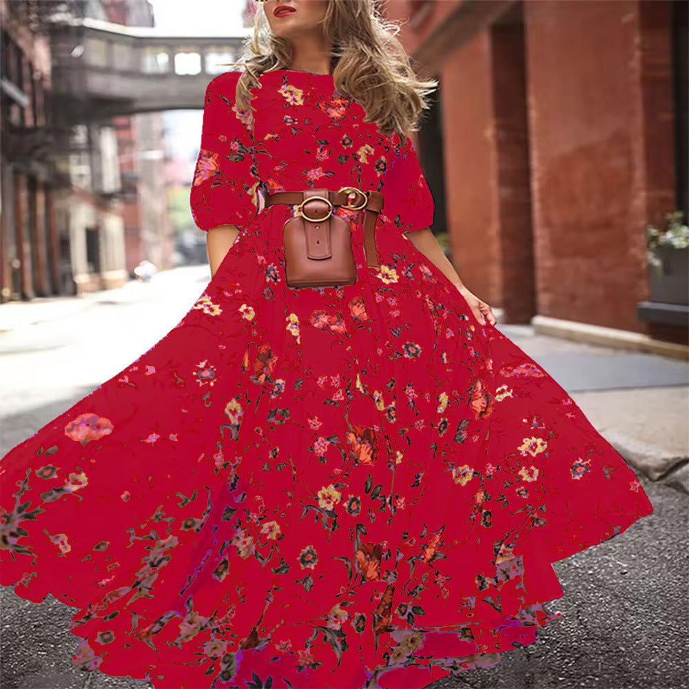 Bohemian Style Printed Chiffon Maxi Dress For Women