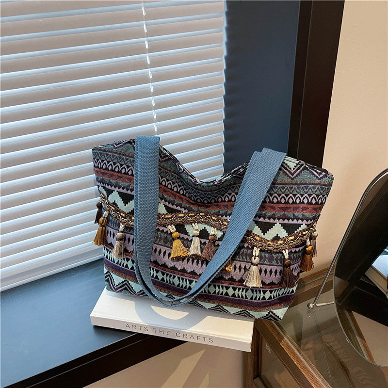 Trendy Ethnic Style Fringe Tote Bag