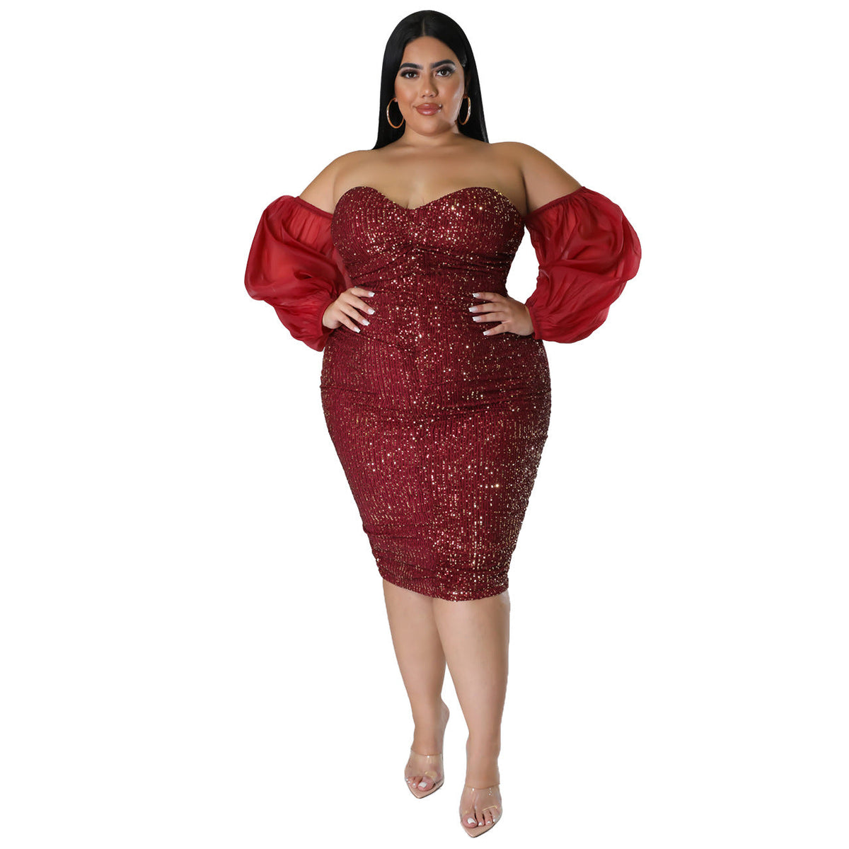 Sexy Sequin Bodycon Dress With Sheer Mesh