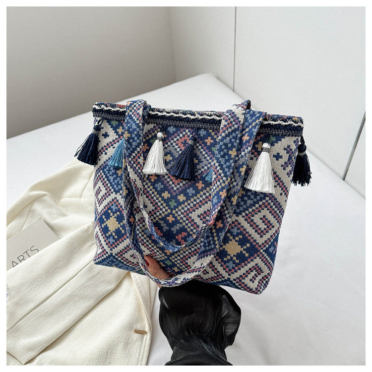 Ethnic Style Canvas Tote Bag for Women Casual Shoulder Bag