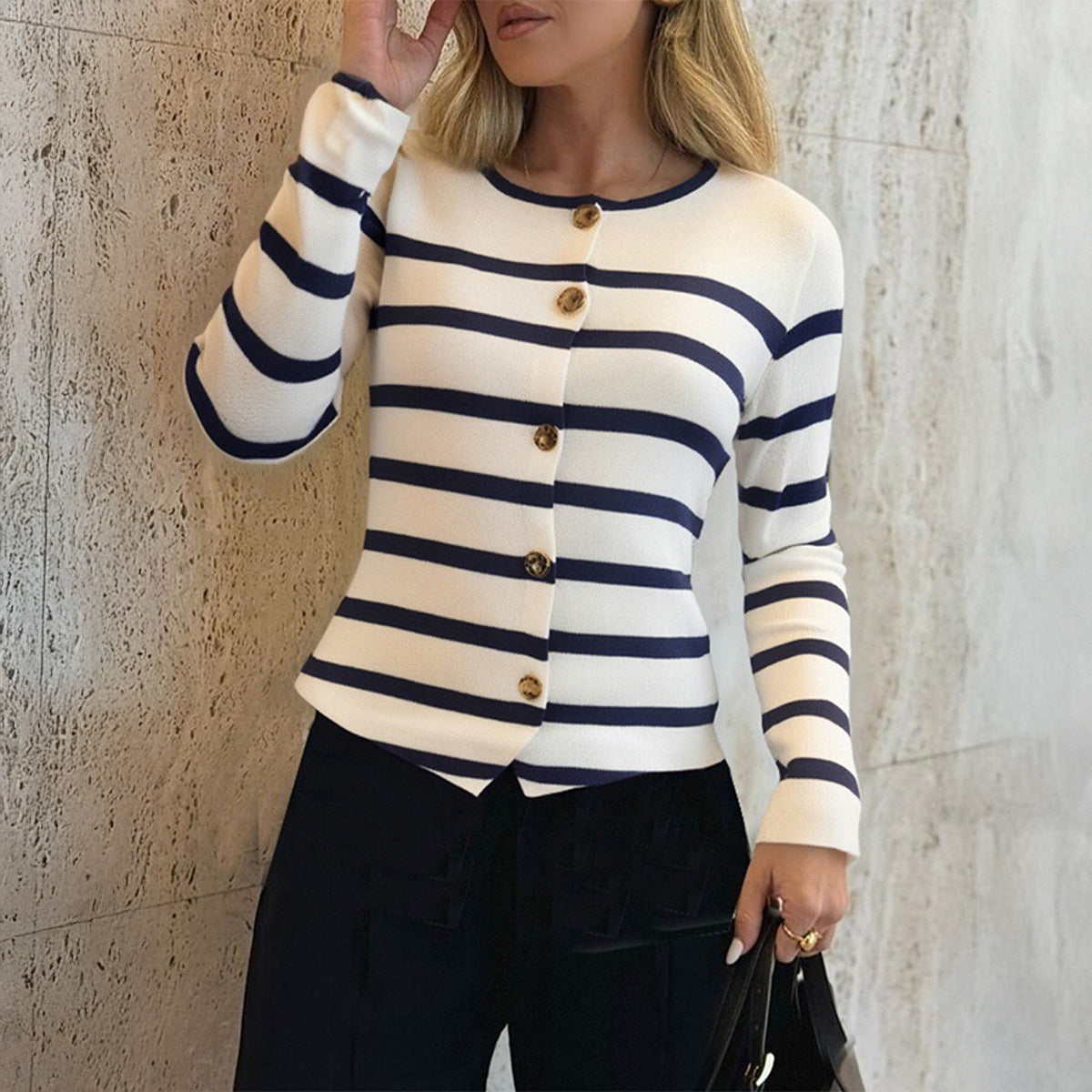 Elegant Striped Long Sleeve Vest For Women