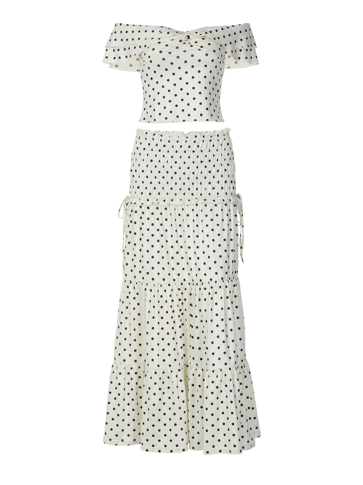 Trendy Dot Print Off-Shoulder Top and Long Skirt Set