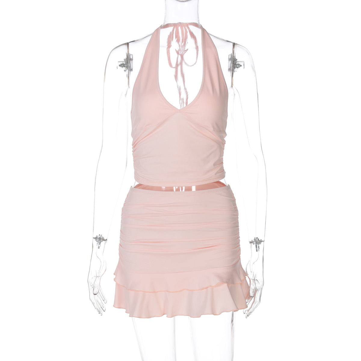 Sexy V-Neck Hollow Back Crop Top & Mini Skirt Set