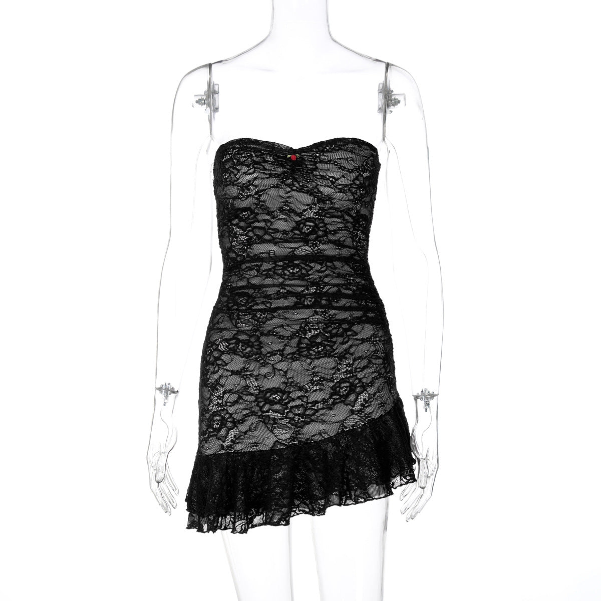 Trendy Lace Bodycon Ruffled Strapless Dress