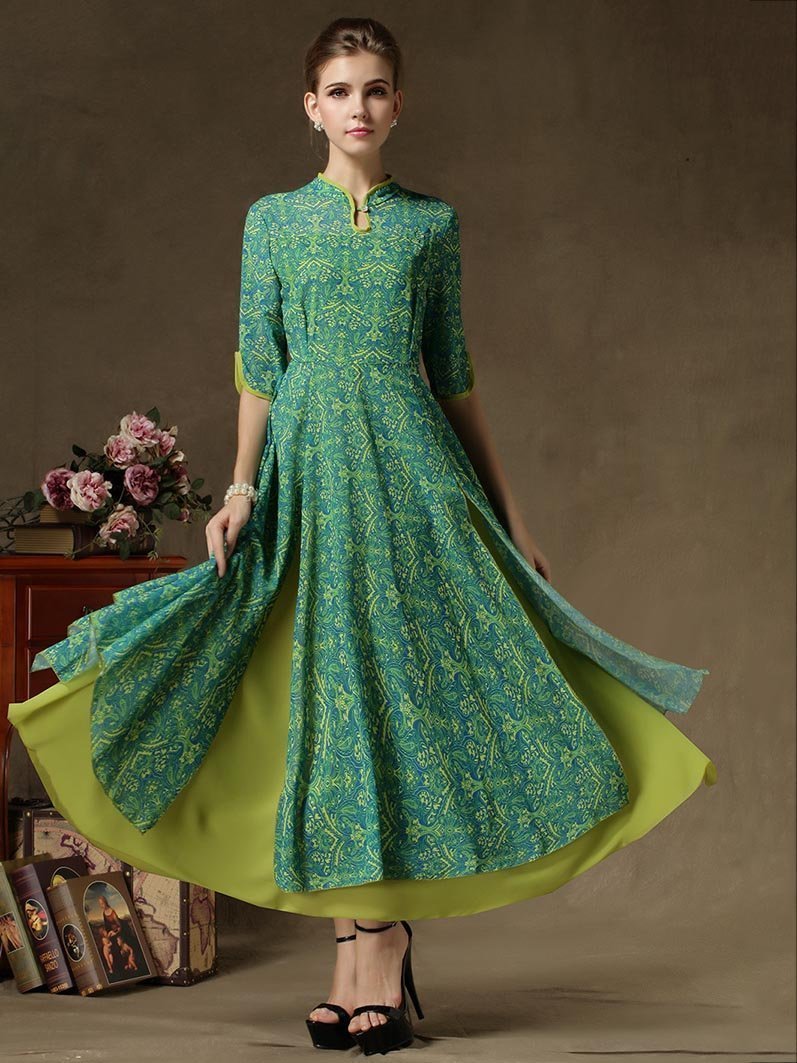 Vintage False Two-Piece Maxi Dress