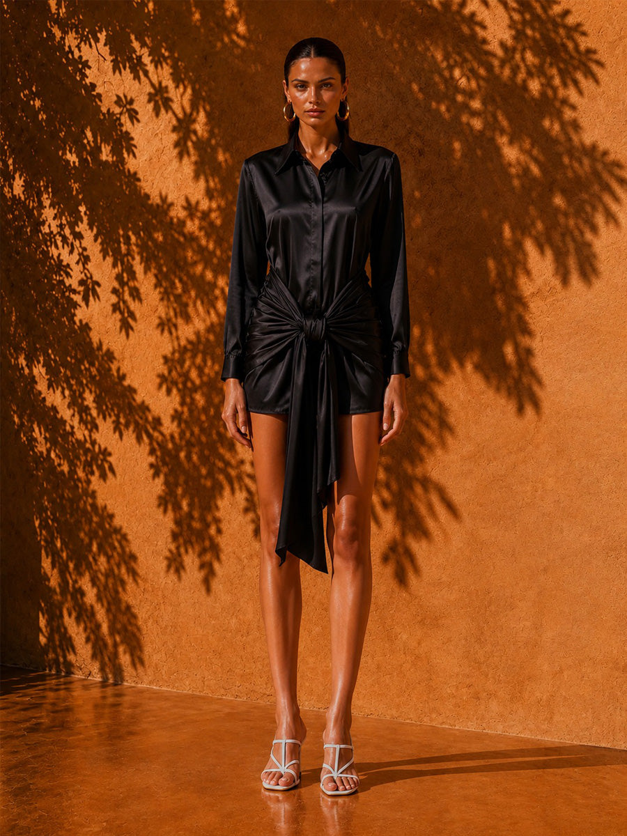 Makayla Satin Shirt Mini Dress