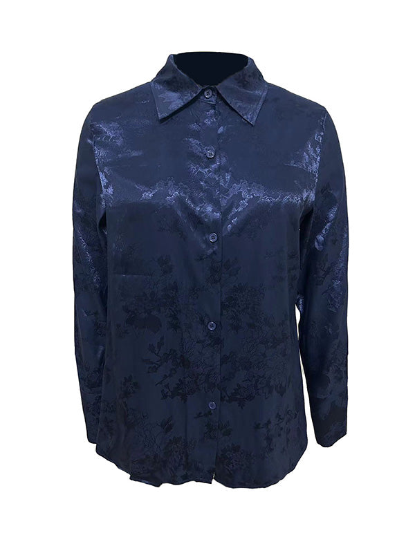 Long Sleeves Loose Jacquard Split-Joint Lapel Blouses&Shirts Tops