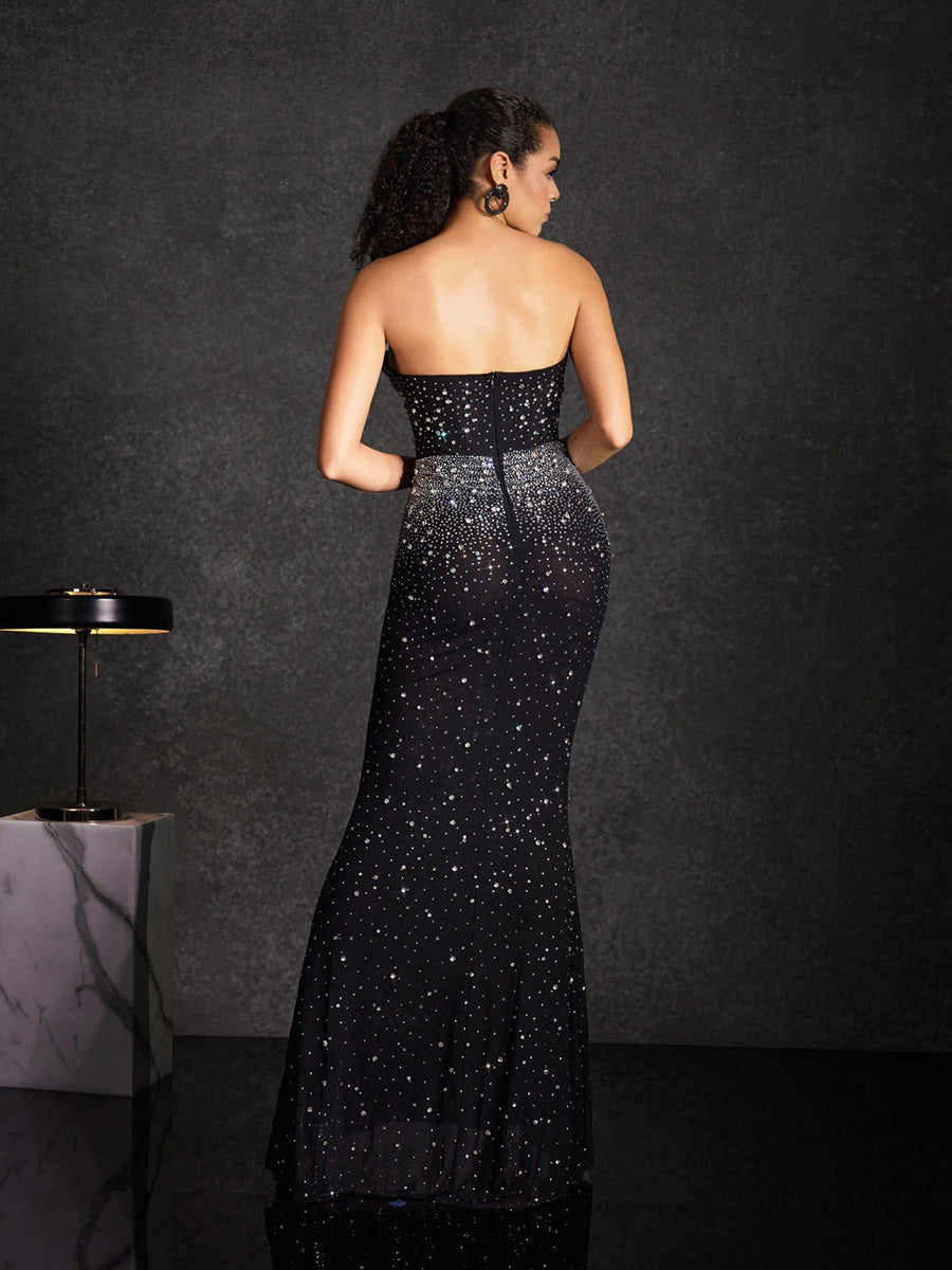 Arabella Strapless Rhinestone Maxi Dress