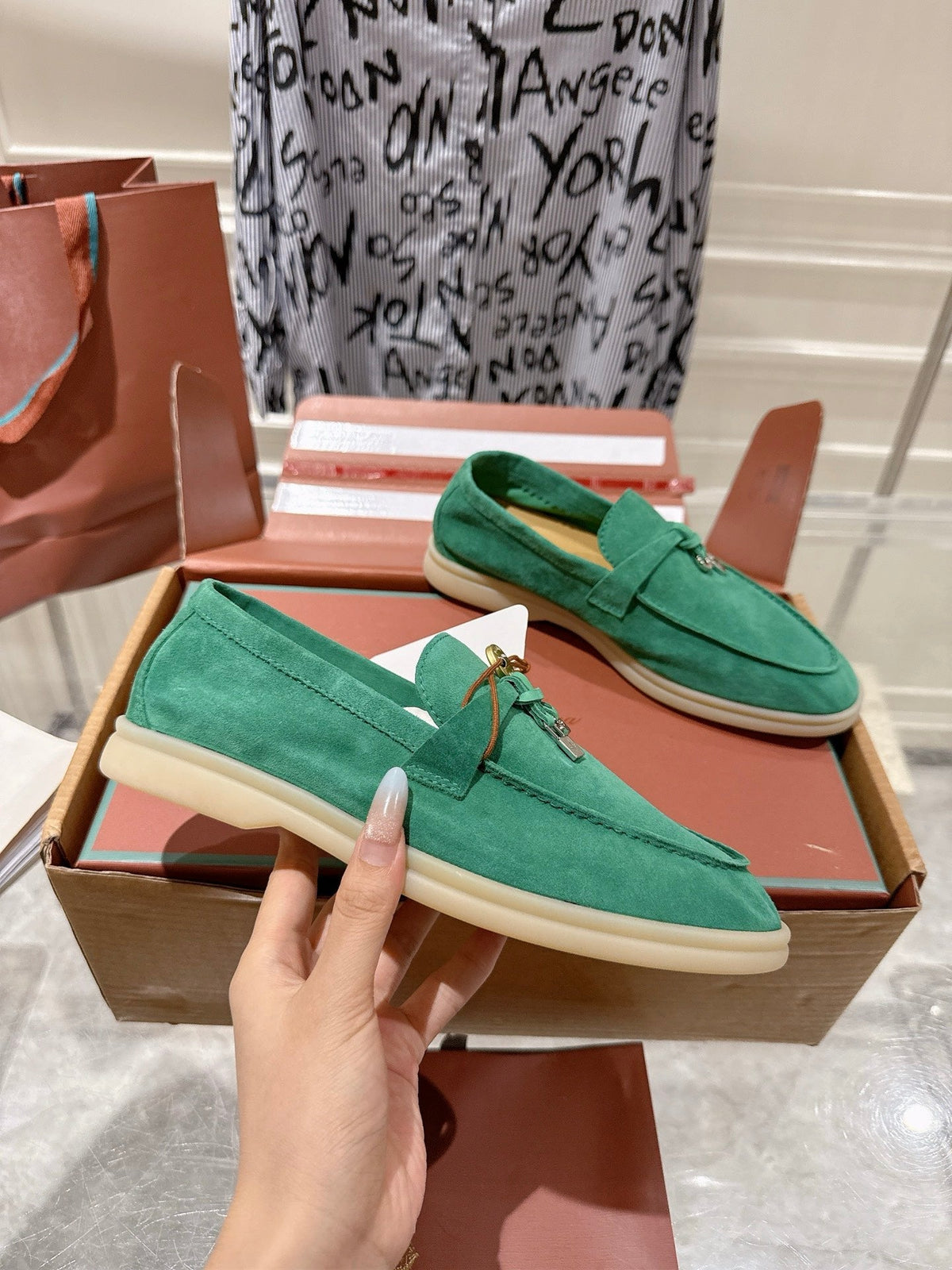 LP Summer Charms Walk Loafers Light Teal Green Suede 565855
