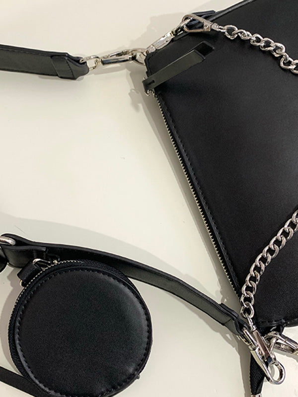 Urban Solid Color Zipper PU Shoulder Bag
