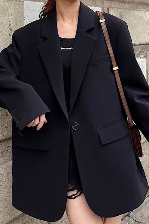 Single Button Pocketed Oversized Blazer
