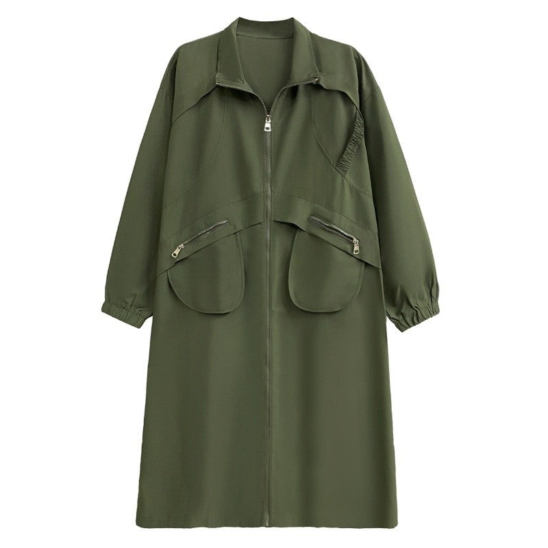 Solid-Color Long Trench Coat