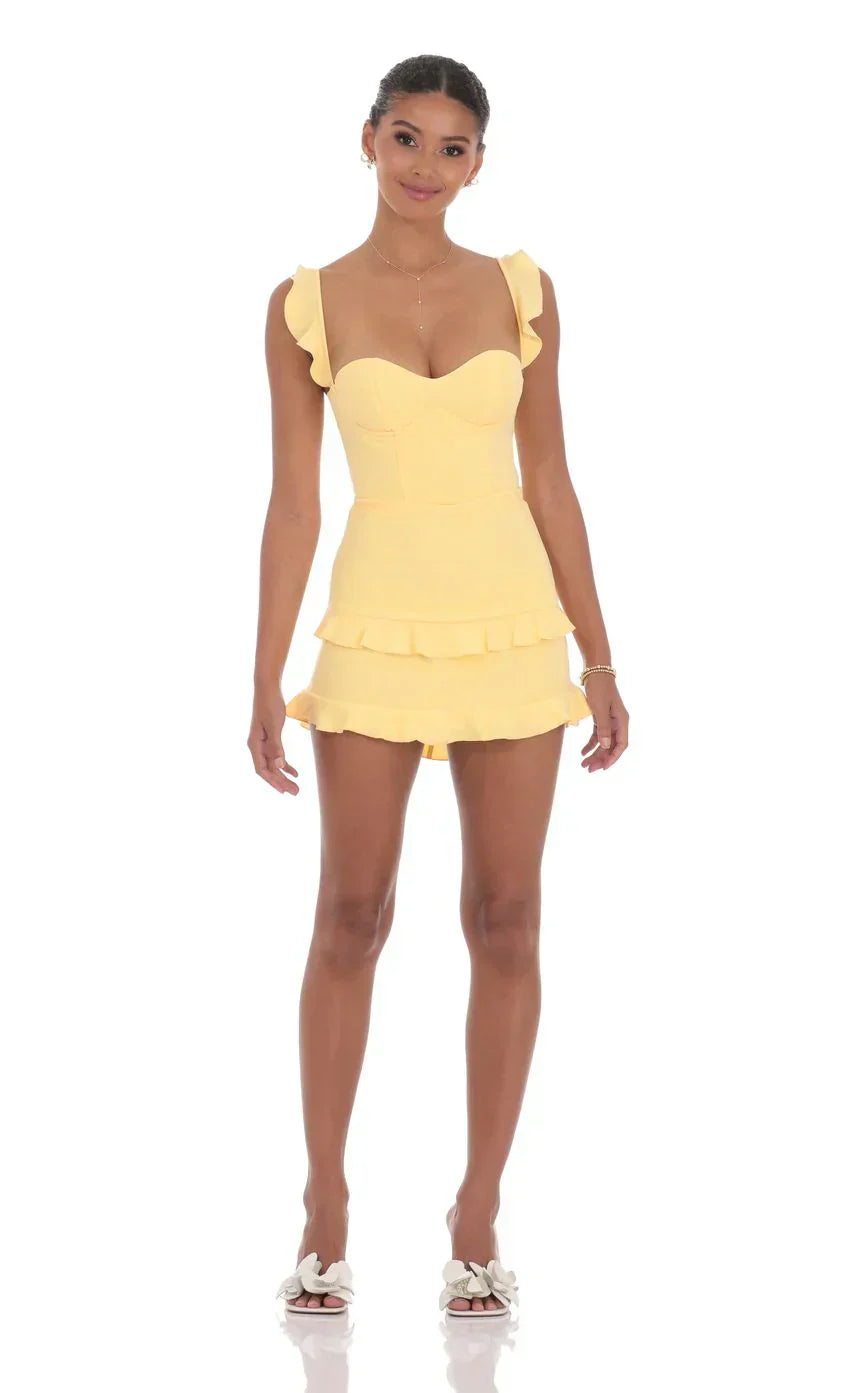 Ruffle Corset Dress In Yellow