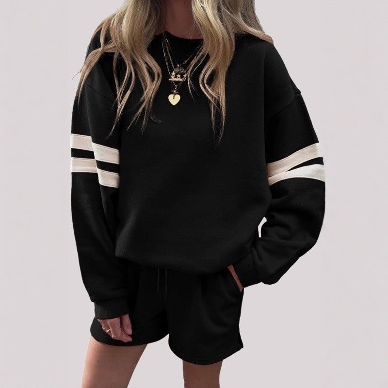 Round Neck Hoodie Shorts Set