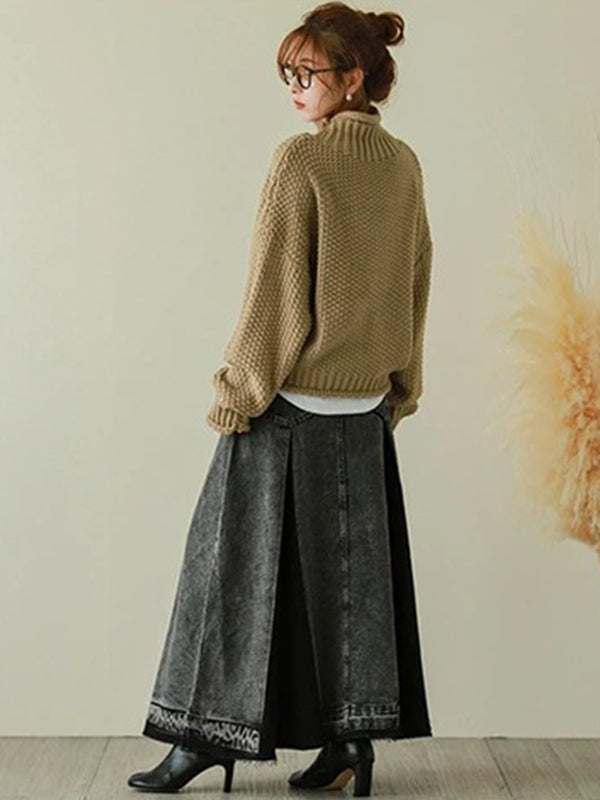 Long Sleeves Loose Solid Color High Neck Knitwear Sweater
