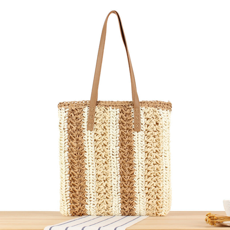 Crochet Market Bag Color Contrast Stripe Bag