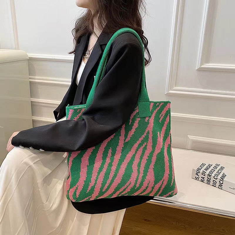 Crochet Tote Bag Shoulder Bag Striped Bag