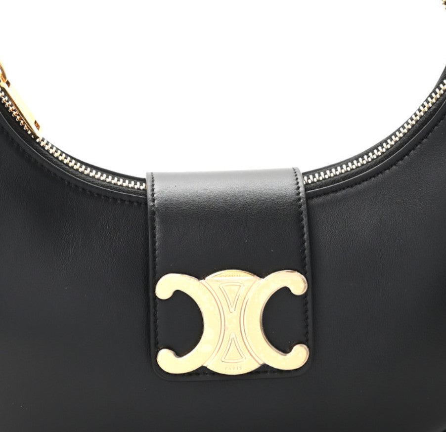 Smooth Calfskin Medium Strap Ava Triomphe Shoulder Bag Black