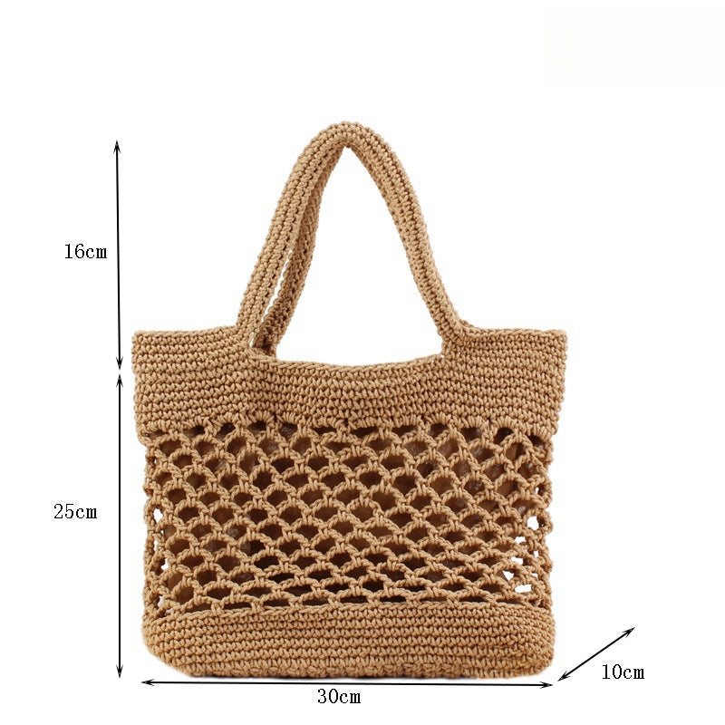 Crochet Market Bag Solid Color Cotton Woven Bag