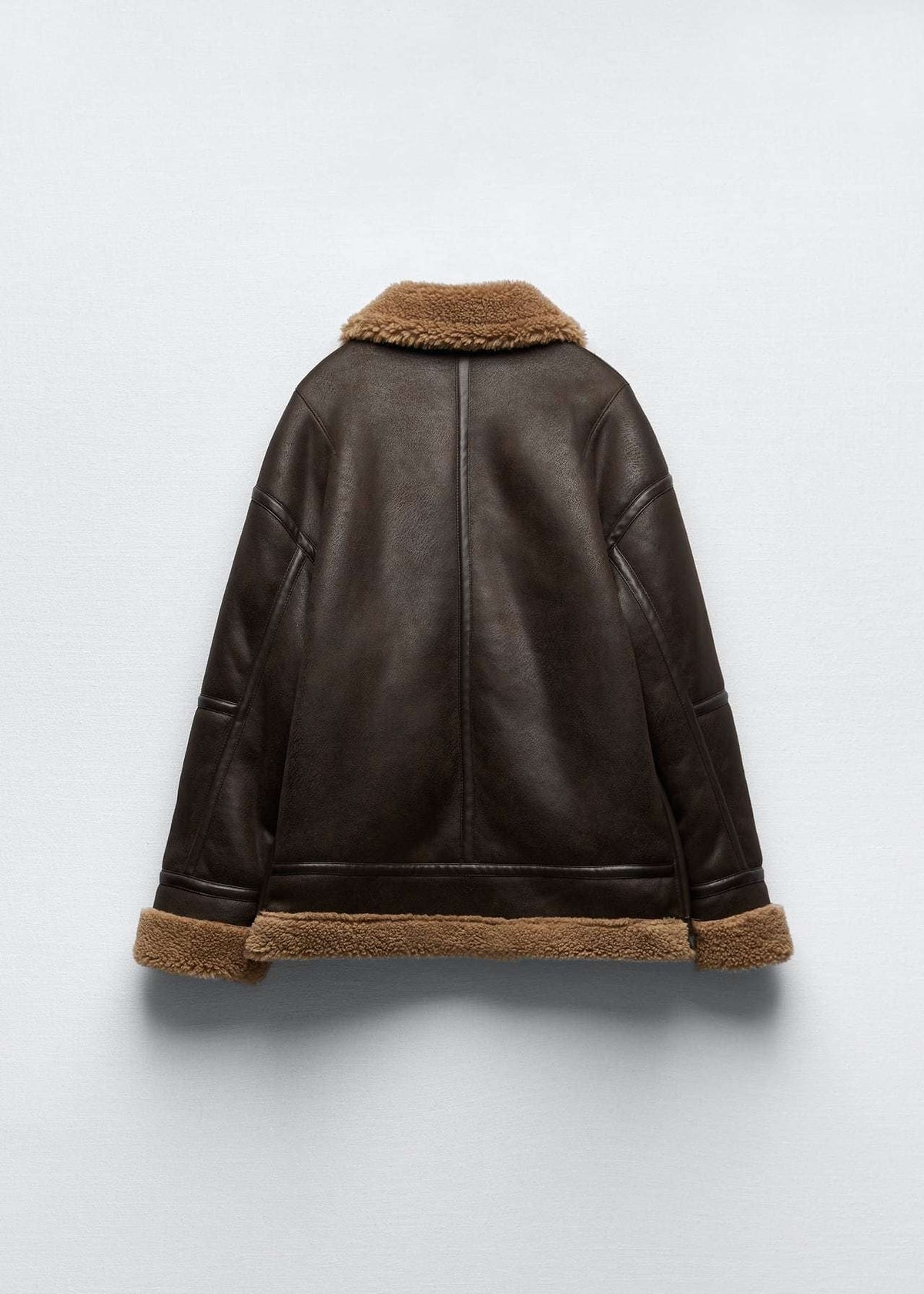 Lamb Fur Trimmed Faux Leather Aviator Jacket
