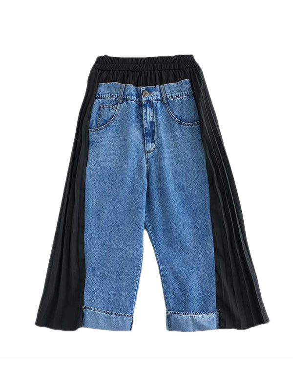 False Two High Waisted Elasticity Split-Joint Jean Pants Bottoms