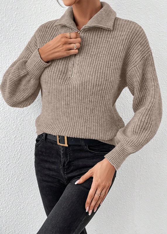 Cozy Knit Sweater With Zipper Detail