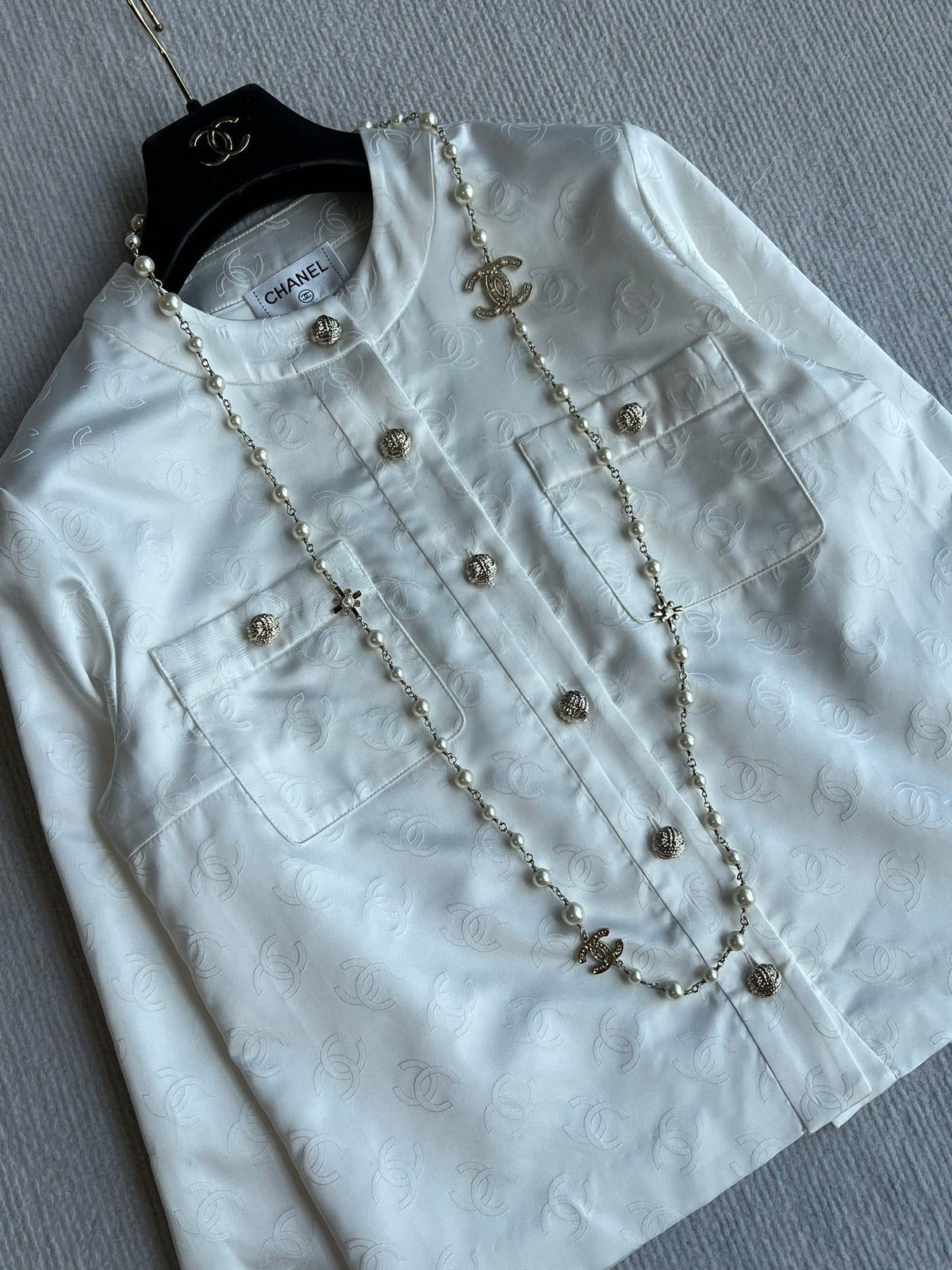 CC 25SS Round Neck Jacket in White Silk Jacquard 277155