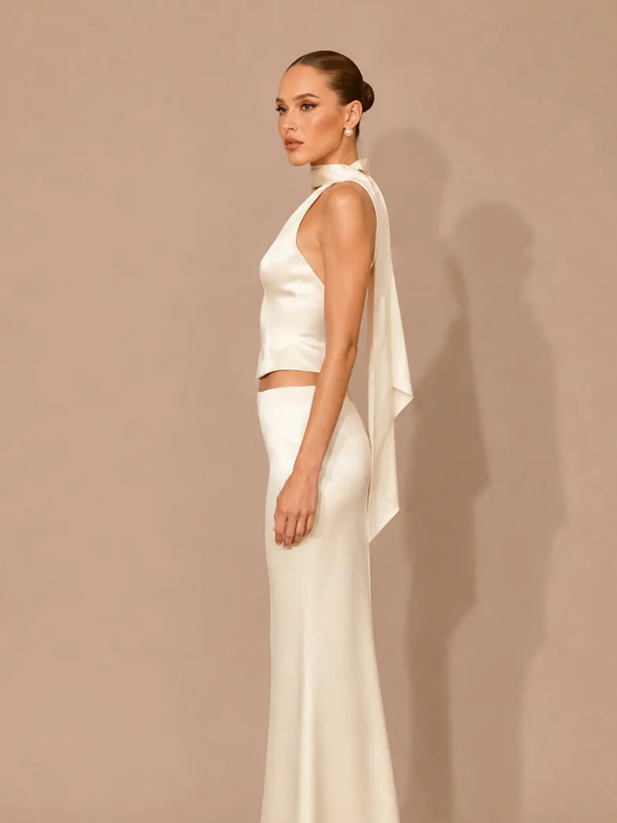 Kalista Satin Halter-Neck Open-Back Top + Maxi Skirt Set