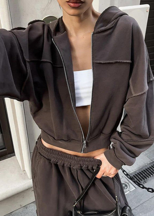 Oversized Polyester Zip Hoodie And Wide Leg Pants Set